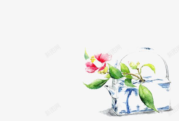茶壶里的茶花png免抠素材_新图网 https://ixintu.com 手绘 植物 花朵 茶壶 茶花 装饰