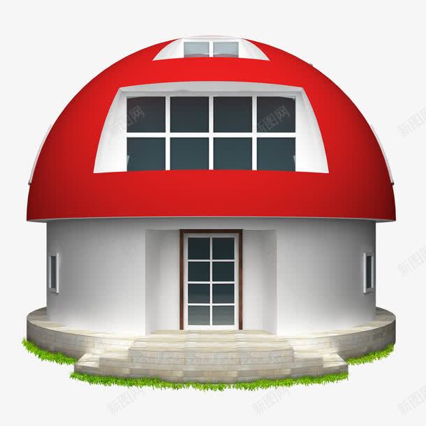 红色顶棚小屋png免抠素材_新图网 https://ixintu.com 小屋 白墙 穹顶 窗户 红瓦
