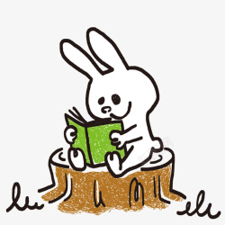 卡通手绘看书的兔子素材