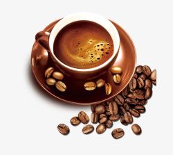 金色咖啡杯咖啡豆素材