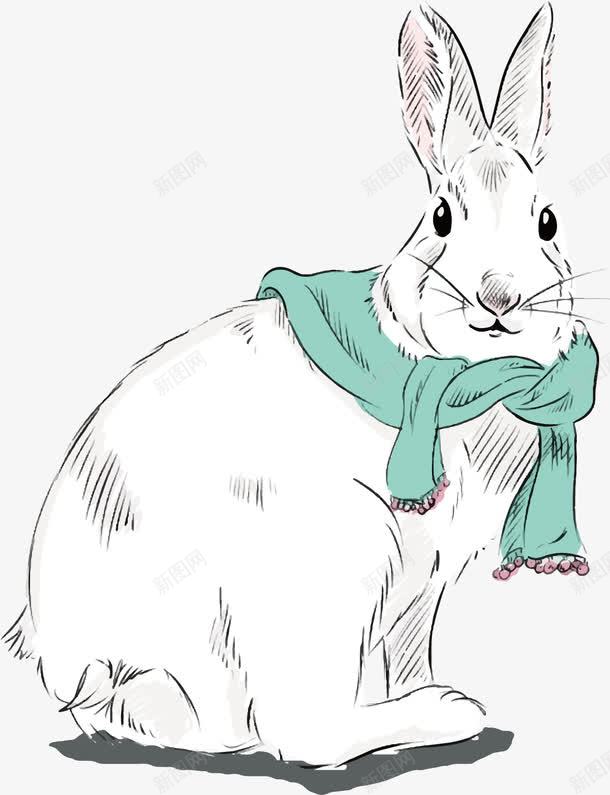 素描兔子png免抠素材_新图网 https://ixintu.com 兔子 小耳朵 手绘 素描 蓝色围巾 长耳朵