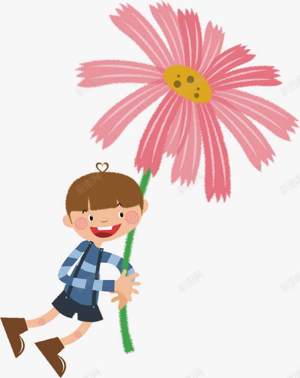 拿着花的男孩矢量图ai免抠素材_新图网 https://ixintu.com 卡通 孩子 拿着花的男孩 男孩 花朵 矢量图