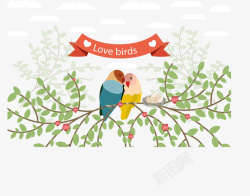 树枝上的爱情鸟树枝上的爱情鸟矢量图高清图片