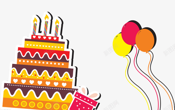 生日蛋糕psd免抠素材_新图网 https://ixintu.com 卡通蛋糕 彩色蛋糕 气球 生日蛋糕