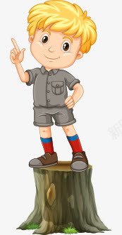 卡通人物png免抠素材_新图网 https://ixintu.com 踩着树桩的小男孩 黄头发小男孩