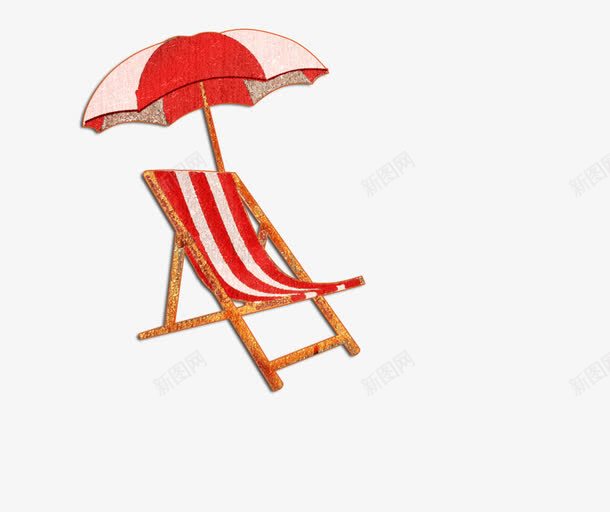 卡通红色遮阳伞和躺椅夏天png免抠素材_新图网 https://ixintu.com 卡通 夏天 红色 躺椅 遮阳伞