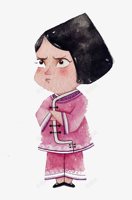 水彩女孩png免抠素材_新图网 https://ixintu.com 卡通 古装 女孩 彩色 手绘 水彩 短发 粉色 装饰