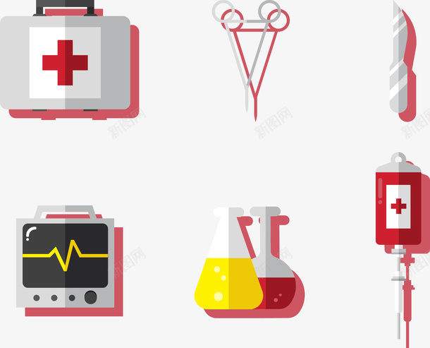 医疗器材png免抠素材_新图网 https://ixintu.com 医药包 心电图 点滴 药水