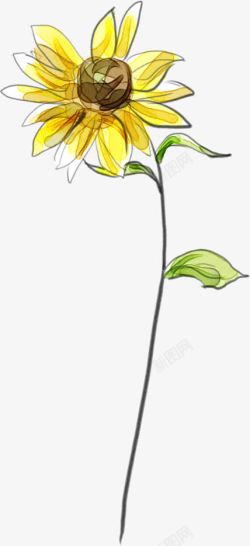 黄色水墨古典向日葵花朵素材