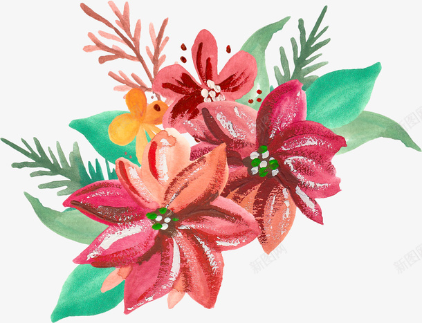 卡通手绘红色的花卉png免抠素材_新图网 https://ixintu.com 创意 动漫动画 卡通手绘 简约 红色的花卉 绿叶