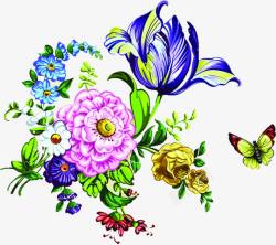 手绘彩色花朵蝴蝶装饰素材