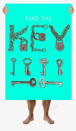 锁链艺术字找到钥匙海报高清图片