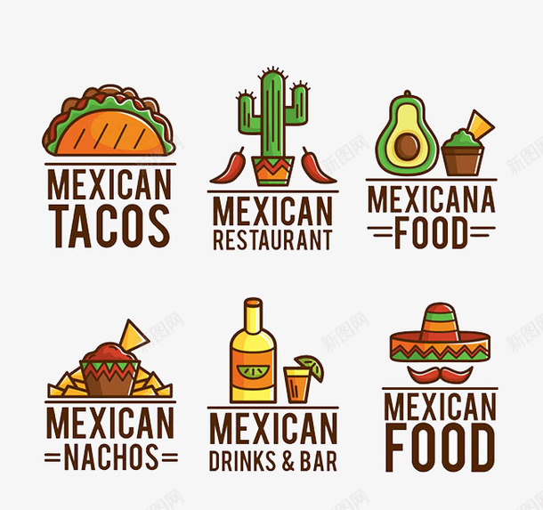6款彩色墨西哥食物标志psd免抠素材_新图网 https://ixintu.com 墨西哥 彩色 标志 食物