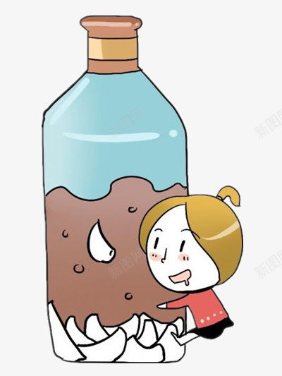 落入瓶里的蒜png免抠素材_新图网 https://ixintu.com 卡通女孩 手绘 玻璃瓶 蓝色