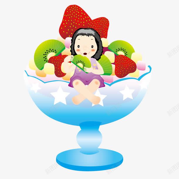 一杯水果和女孩png免抠素材_新图网 https://ixintu.com 创意 卡通 手绘 拟物化 水果