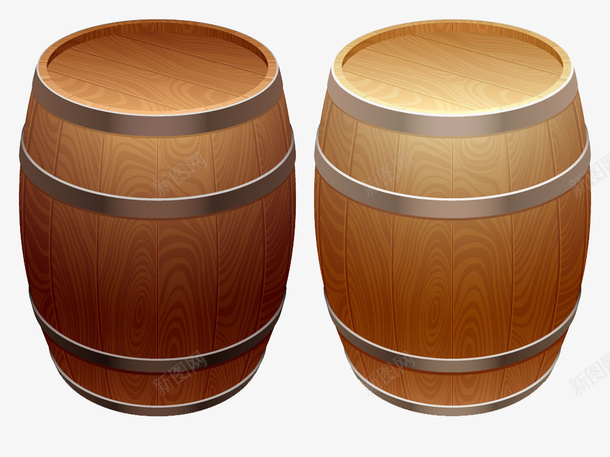 仿真木桶png免抠素材_新图网 https://ixintu.com 3D木桶素材 两只木桶 卡通木桶素材