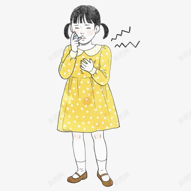 黄色连衣裙女孩png免抠素材_新图网 https://ixintu.com 卡通 可爱的 牙痛的 连衣裙 难受的 黄色的