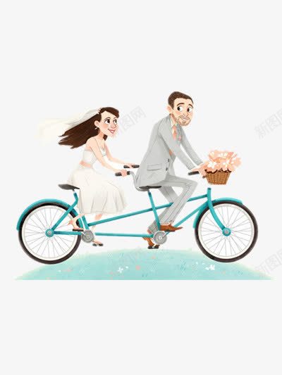骑单车png免抠素材_新图网 https://ixintu.com 彩色 插画 浪漫 男女 装饰 骑单车