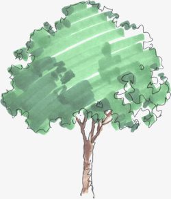 手绘绿色水彩圆形景观树素材