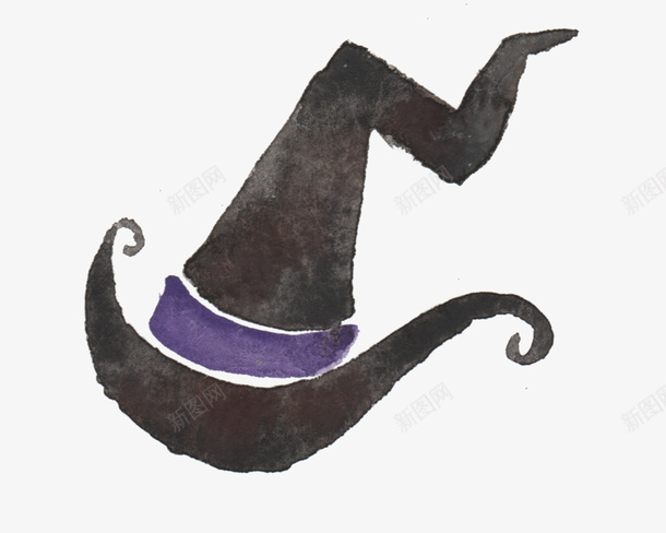 水墨巫师帽png免抠素材_新图网 https://ixintu.com 万圣节 尖尖地 巫师帽 水墨 紫色的 装饰 黑色的