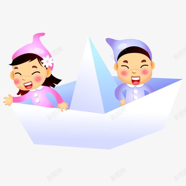 坐在纸船里的小孩png免抠素材_新图网 https://ixintu.com 儿童 创意 手绘 插画 纸船