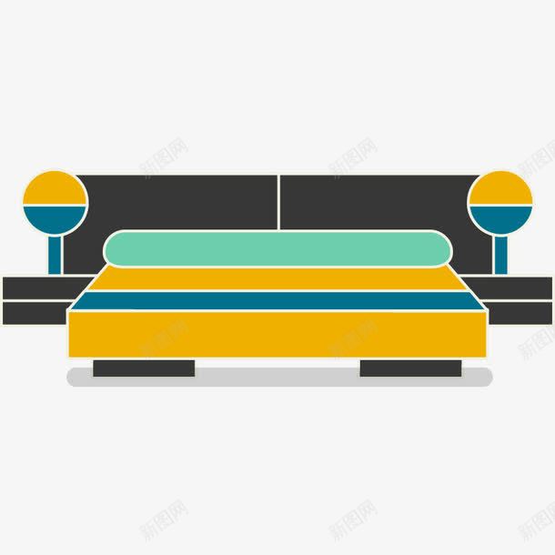扁平风床具和床头桌png免抠素材_新图网 https://ixintu.com 卧室 家具 床头柜 扁平