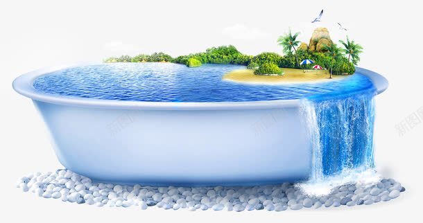 蓝色清新浴缸小岛装饰图案png免抠素材_新图网 https://ixintu.com 免抠PNG 小岛 浴缸 清新 蓝色 装饰图案