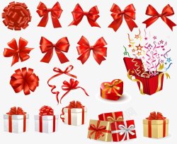 红色白色情人节礼物盒蝴蝶结红丝带彩纸烟花红包素材