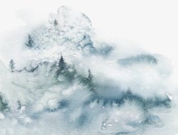 亚洲艺术冬季云雾远山水墨风景高清图片