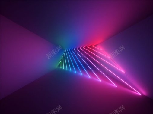 3D立体霓虹灯虚拟空间场景抽象迷幻KTV展板的闪烁背景