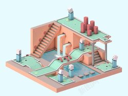 4片核桃仁C4D模型C4D风格场景模型UI片C4D高清图片