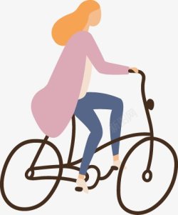 正在骑车的女人卡通扁平人物图扁平等距插画人物合素材