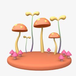 立体卡通蘑菇舞台漂浮物素材