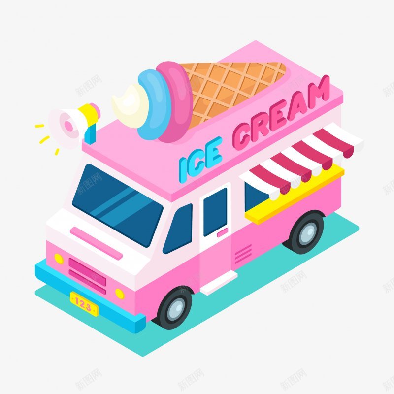 卡通冰淇淋车点缀png免抠素材_新图网 https://ixintu.com 卡通冰淇淋车 点缀