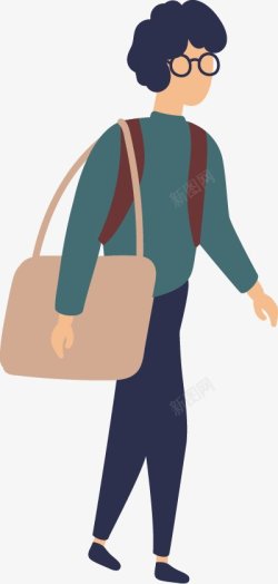 衣着休闲的男子背着挎包的男子日常休闲生活卡通扁平人物图扁平等高清图片
