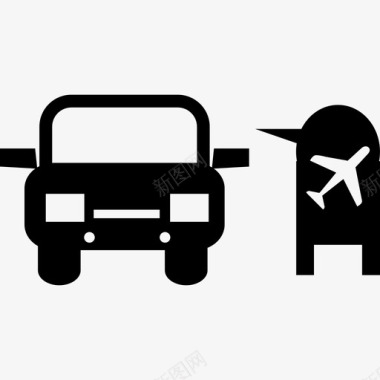 有飞机标志的汽车和售票机旅行图标图标