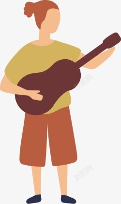 弹吉他的少女日常休闲生活卡通扁平人物图扁平等距素材