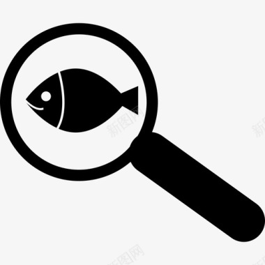 放大镜和鱼动物图标图标