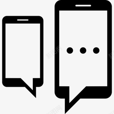 在两部智能手机工具和器具电话图标之间聊天图标