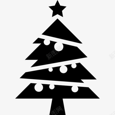 圣诞树上面有球和星星形状圣诞节图标图标