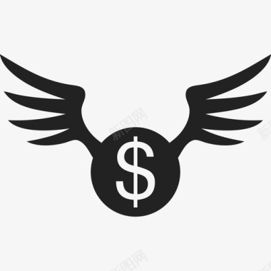 带翅膀的美元硬币商业货币包2图标图标