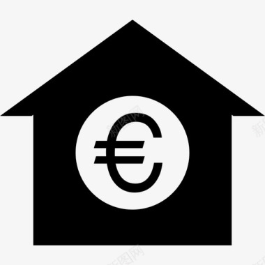 房子商业货币上的欧元符号图标图标
