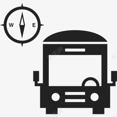 带罗盘交通工具机械装置的公共汽车图标图标