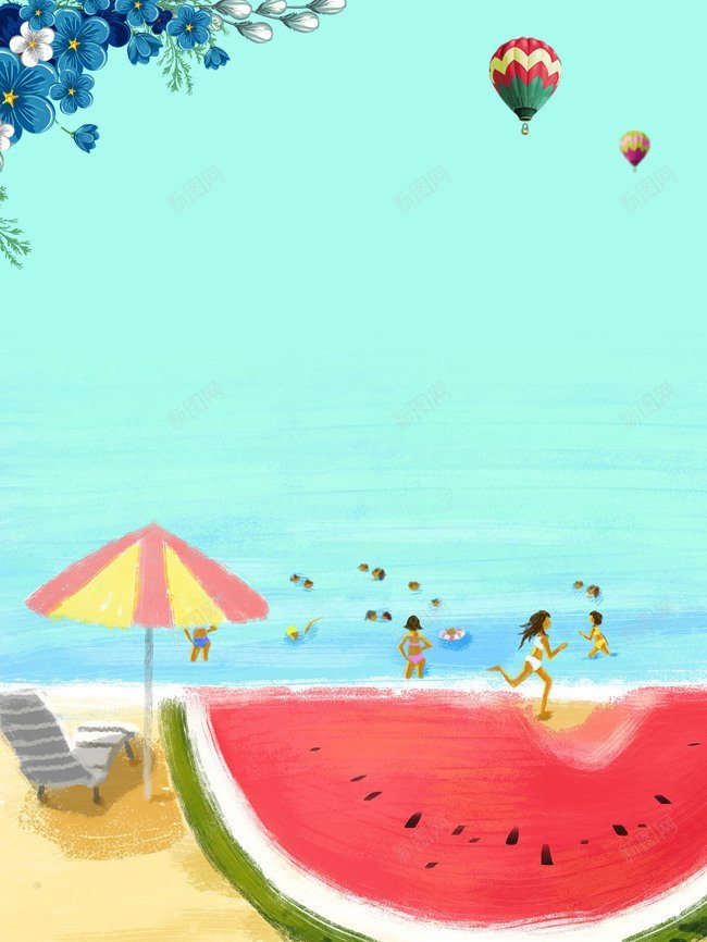 青色卡通插画夏天海报夏天jpg设计背景_新图网 https://ixintu.com 夏天 青色卡通插画夏天海报