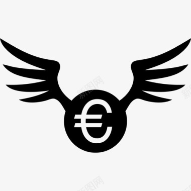 带翅膀的欧元硬币商业货币包2图标图标