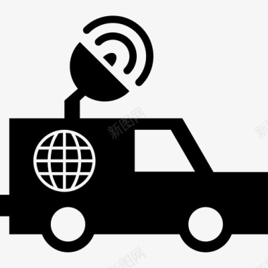 带卫星运输新闻的媒体公司卡车图标图标