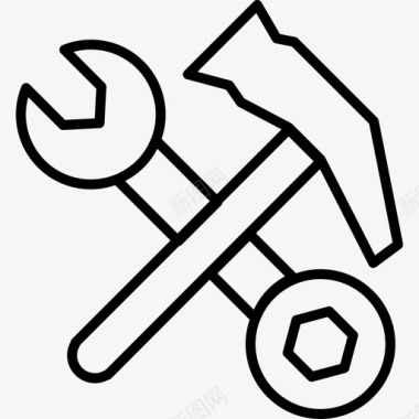 锤子和双面扳手工具轮廓工具和用具自己动手图标图标