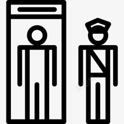 参观的人博物馆入口处的人电梯一个参观者和一个警卫伙计们图标高清图片