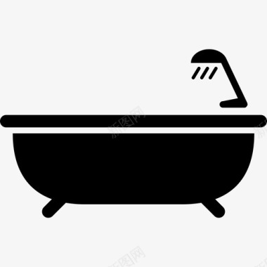带淋浴的浴缸图标图标