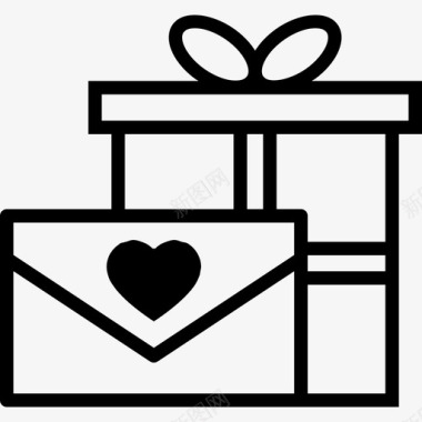 情书和带丝带礼品盒网络图标图标